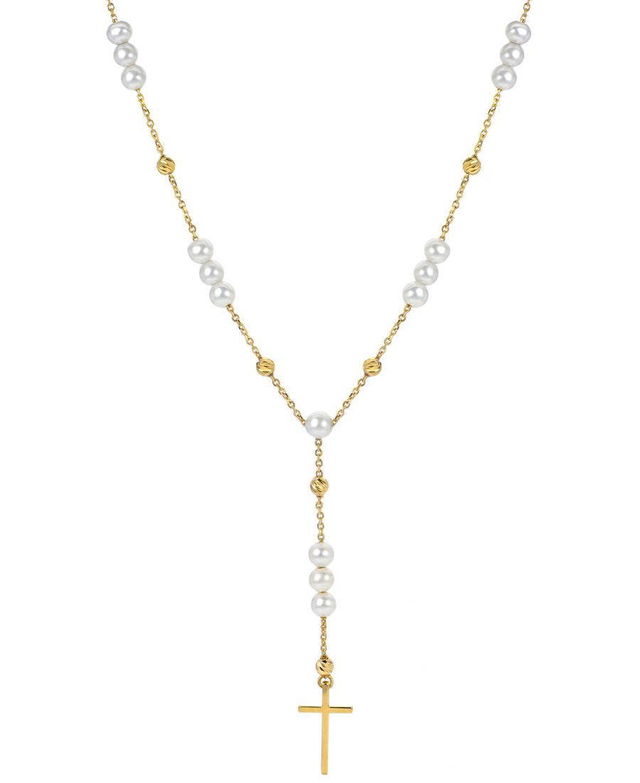 

Колье-лариата с крестом из культивированного пресноводного жемчуга (4-4,5 мм), длиной 45 см, из стерлингового серебра с покрытием из 14-каратного золота Macy's, Gold Over Silver