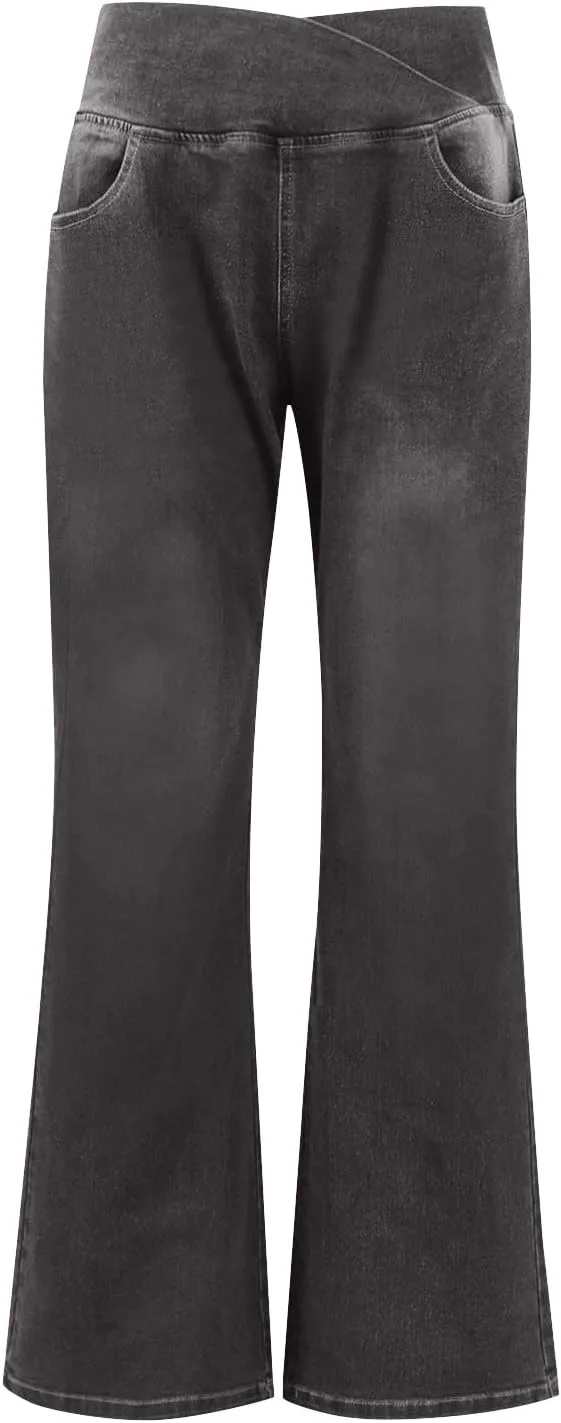 Джинсы для женщин Trendy Knit Stetchy Denim с эластичной талией и карманами — фото 3