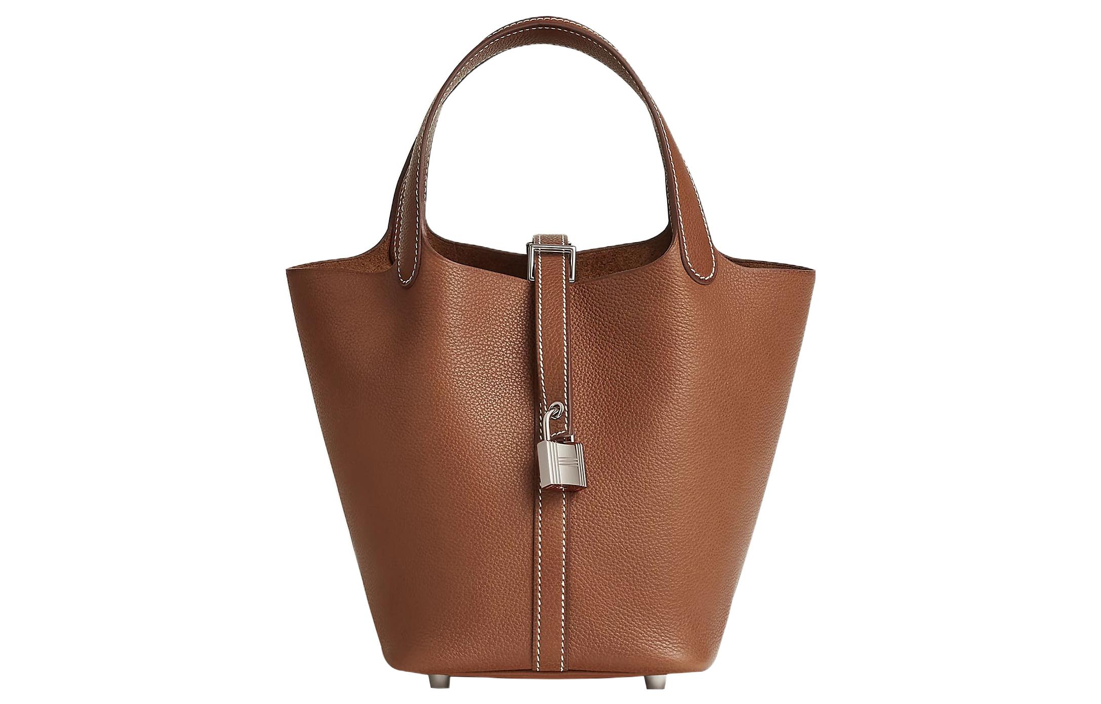 

HERMES Сумка-корзина Barenia Faubourg Saddle Leather, 18, женская, 34, светло-коричневый, бежевый