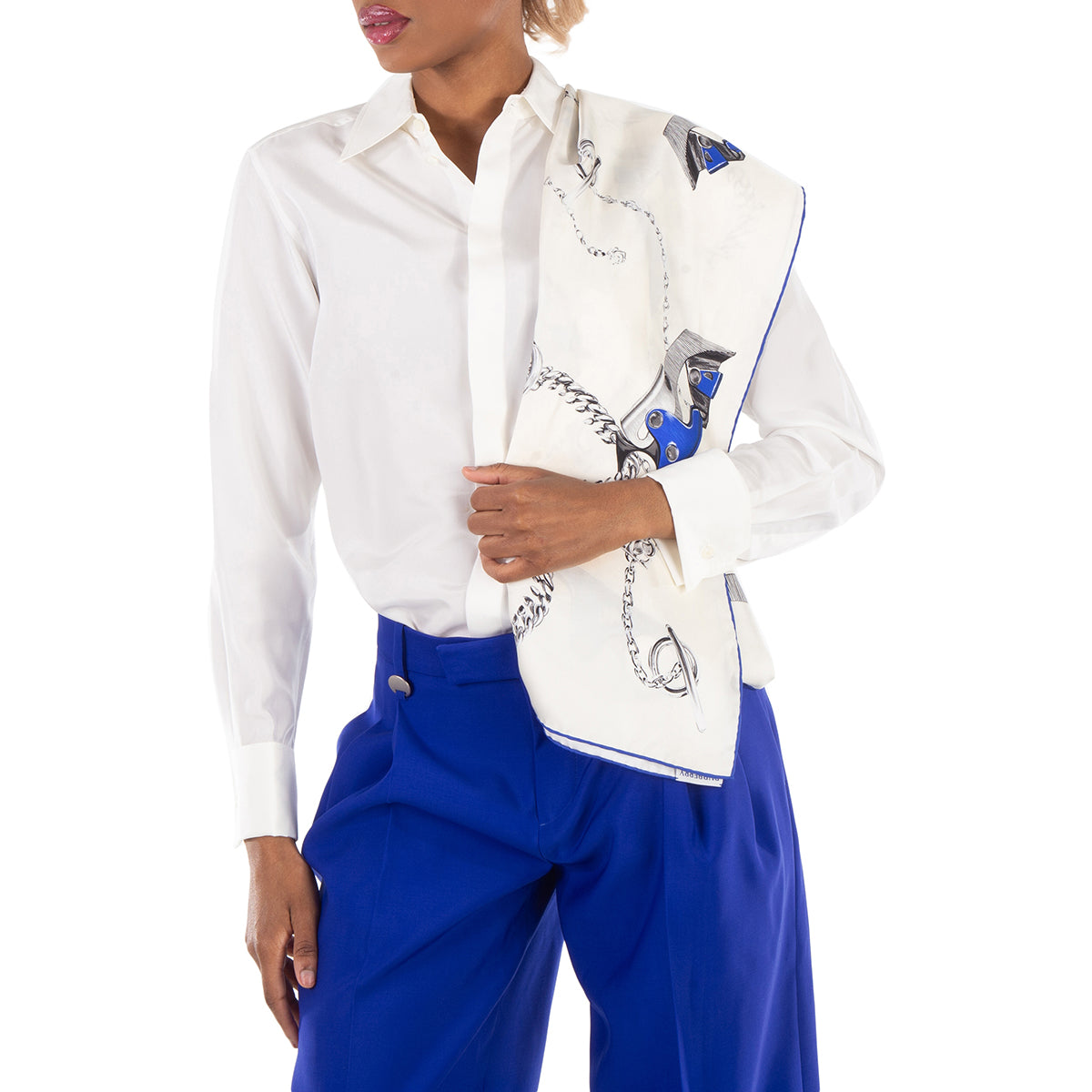 

Шелковый шарф с принтом Burberry Knight Hardware, синий