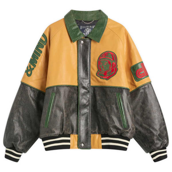 

Куртка-Бомбер из потрескавшейся кожи в стиле университетской формы Billionaire Boys Club, черный/желтый