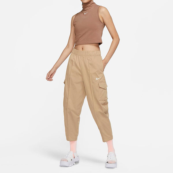 Брюки sportswear essentials woven high waist long pants/trousers yellow Nike, бежевый — фото 4