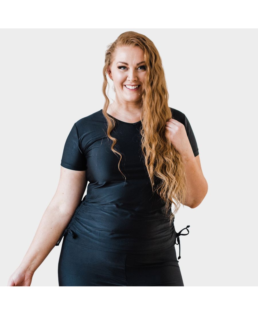 

Купальный топ и плавки/бюстгальтер Adele больших размеров с короткими рукавами Calypsa, Black