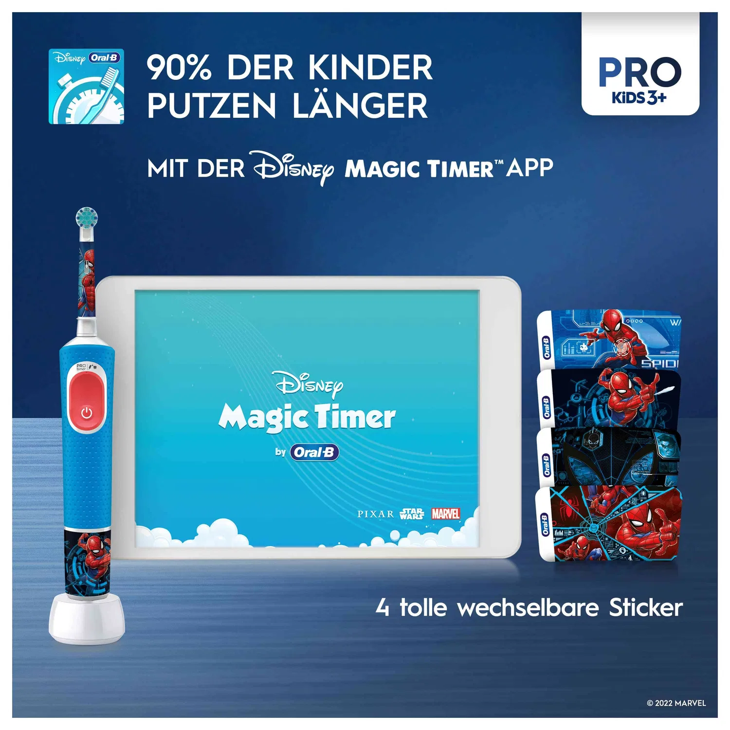 Электрическая детская зубная щетка Sensitiv+ Oral-B Spiderman синяя — фото 4