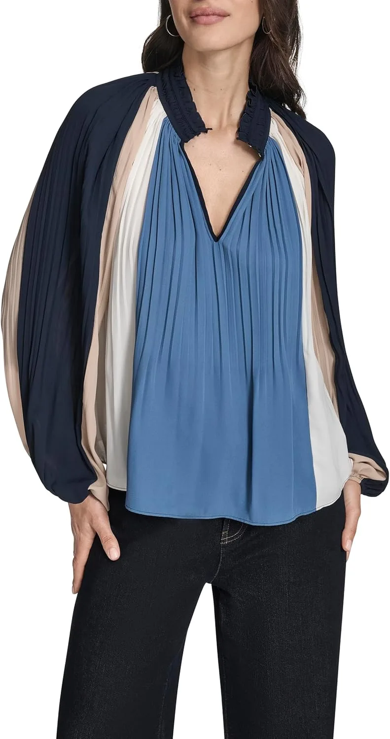 

BCBG Женская блузка с длинным рукавом и плиссированными полосками