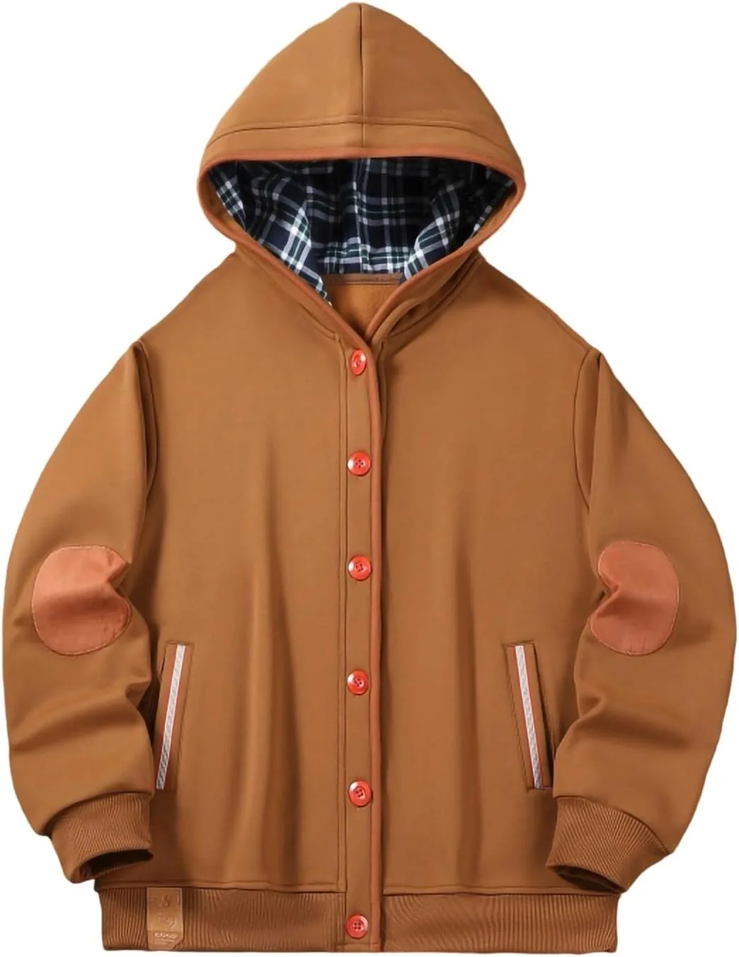 

Толстовка с капюшоном для мужчин, в клетчатую подкладку, на пуговицах, винтажная, с длинными рукавами и карманами