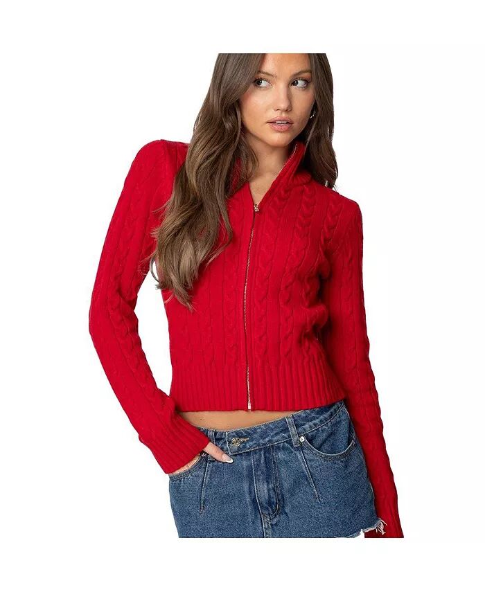 

Женский кардиган Ryn Zip Up Cable Knit Edikted, красный