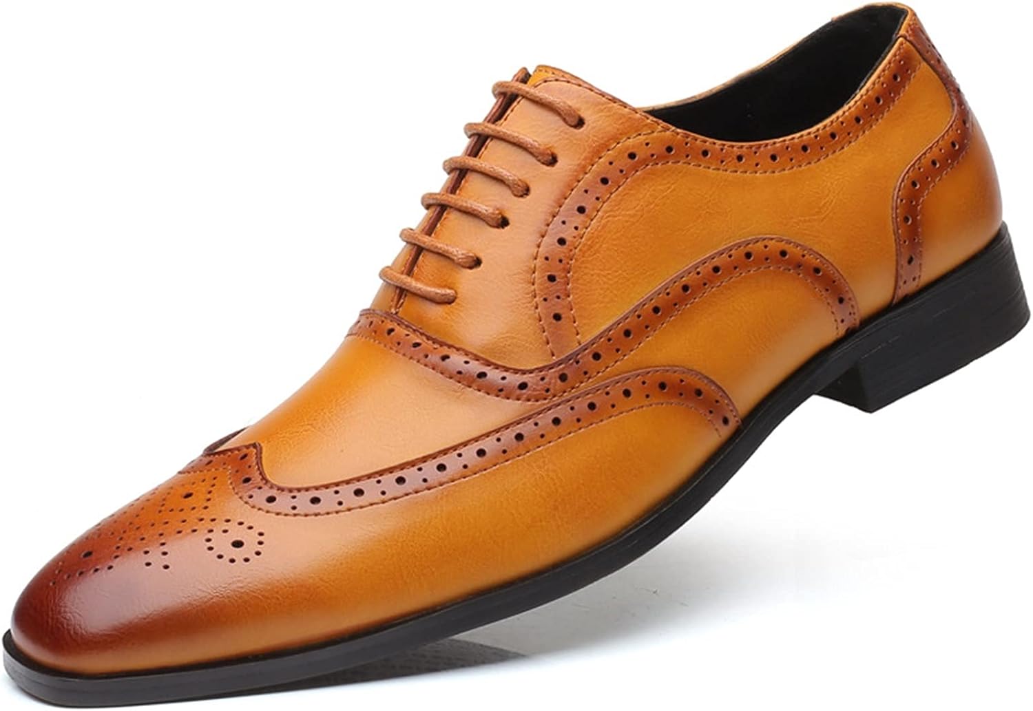 

Мужские классические туфли с шнуровкой, броги с тиснением, крыльями, полированным носком, из искусственной кожи PU, низкие с устойчивым каблуком, противоскользящие, для свадеб Xjsdjhount, желтый