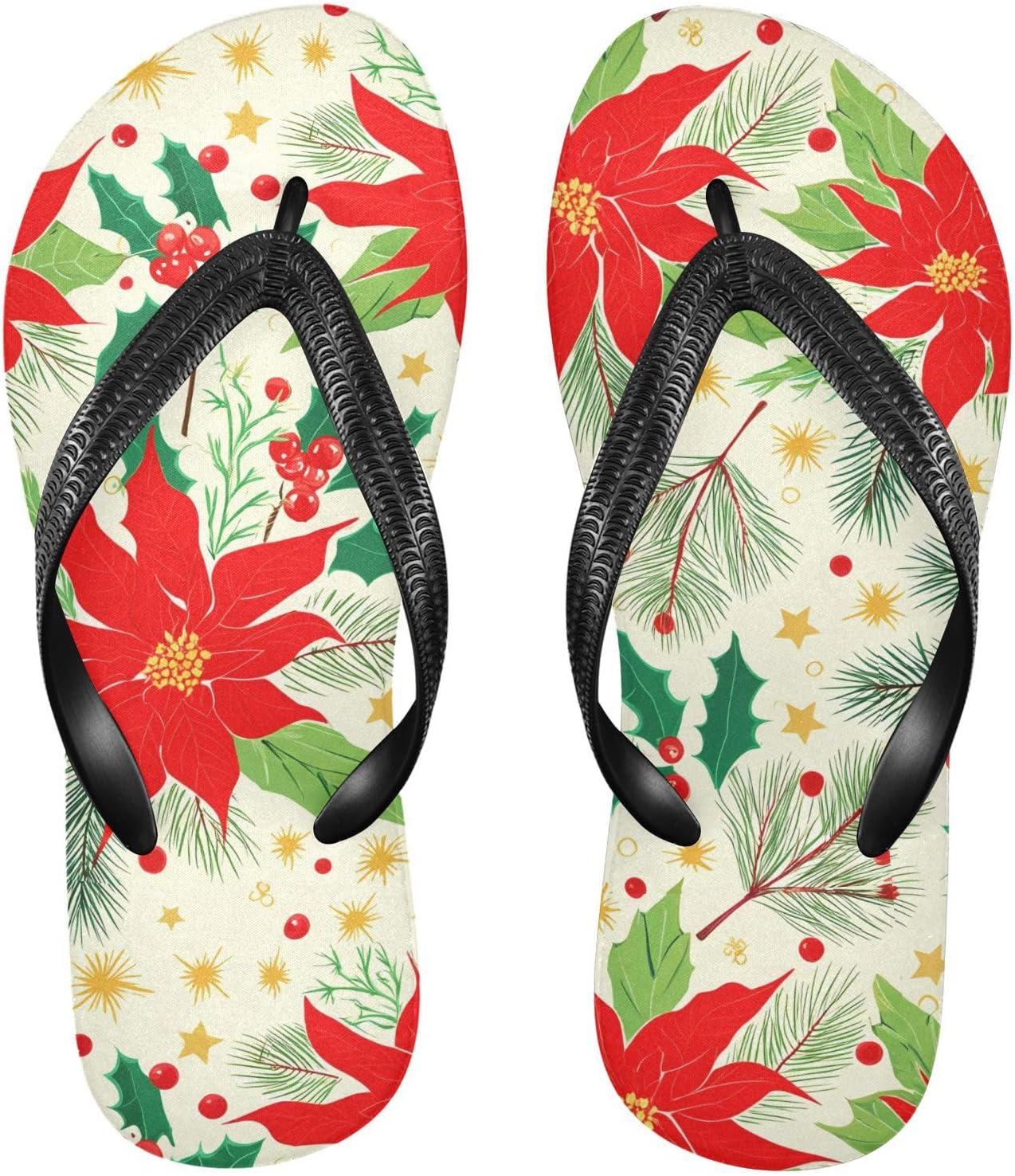 

Вьетнамки с пуансеттией и остролистом, бежевые, для пляжа и душа, резиновые, нескользящие, летние шлепанцы для женщин и мужчин Sinestour