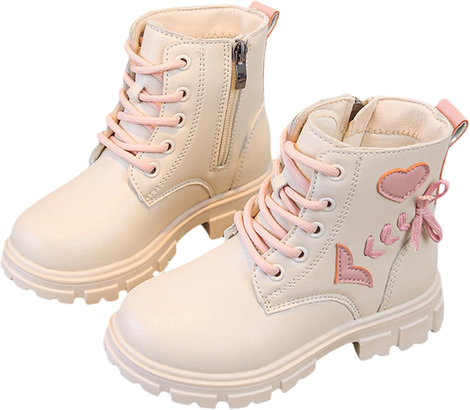 

Ботинки для девочек с шнуровкой на щиколотке, боковой молнией, комфортные, водонепроницаемые, с нескользящей подошвой для активного отдыха на улице, осенью, зимой и весной Generic, White