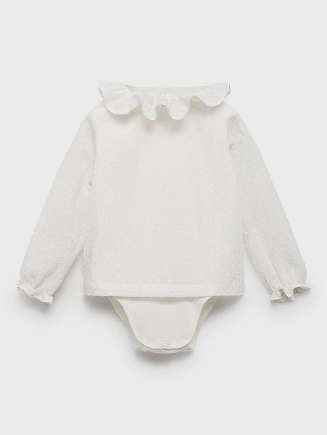 

Детское боди с оборками на амазонке Mango, цвет Natural White