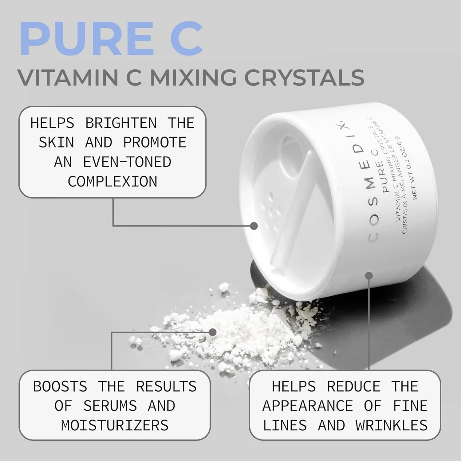 COSMEDIX Pure C Mixing Crystals, витаминный порошок с витамином C для лица - осветляющий уход для кожи против морщин и неровного тона — фото 2