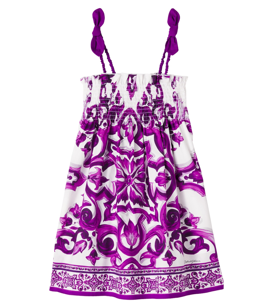 

Платье из хлопкового поплина с плиссировкой Majolica Dolce&Gabbana Kids, Mix Maiolica Viola