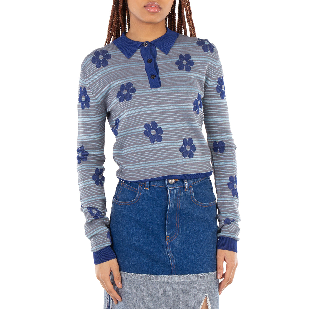 

Рубашка-поло Marni в цветочную полоску, синий