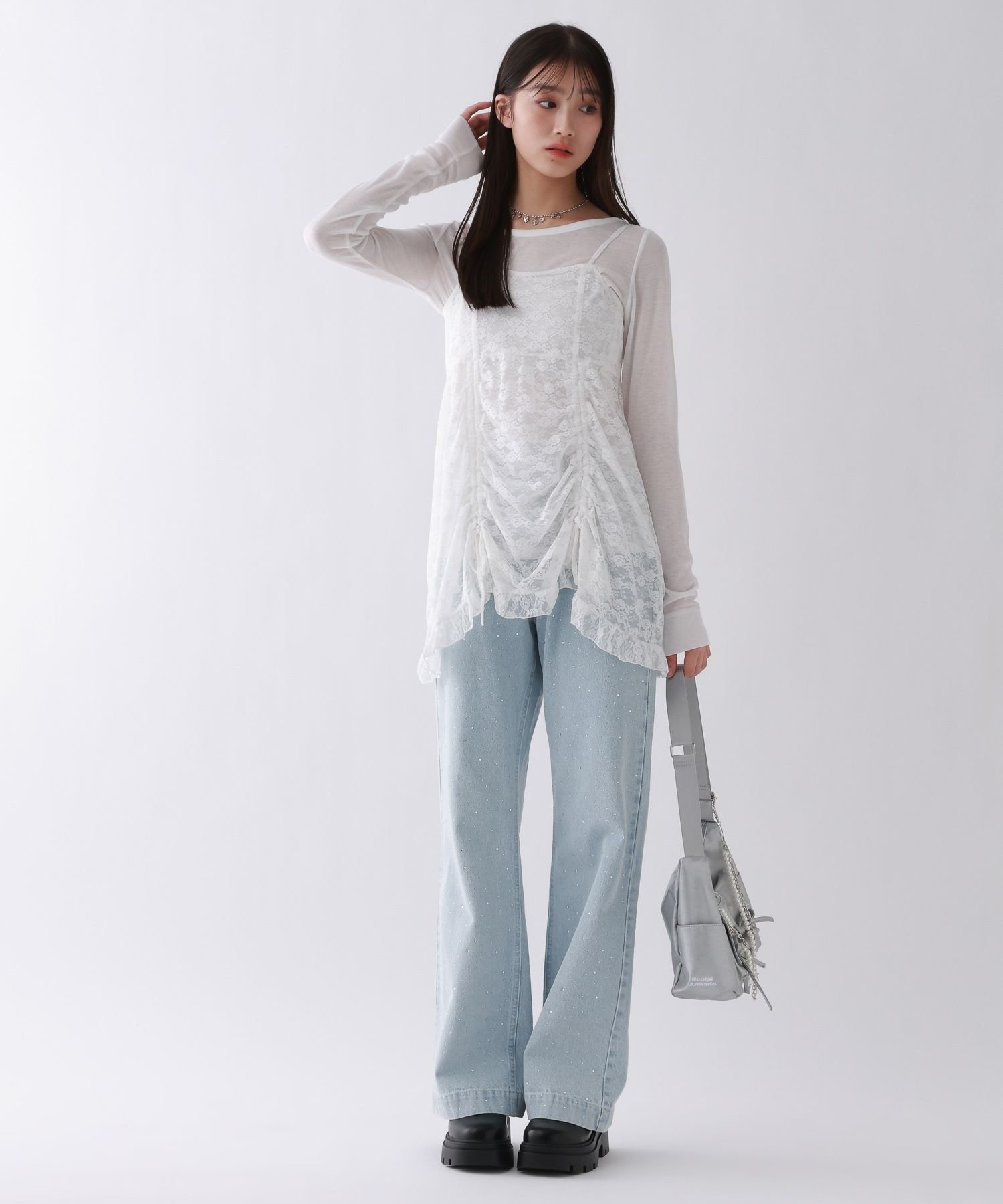Кружевное платье-комбинация из двух частей Repipi armario, Off White 05 — фото 3