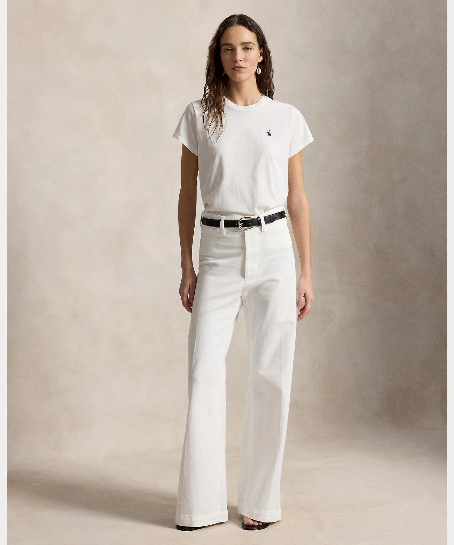 Женская хлопковая футболка POLO RALPH LAUREN с вышивкой, белая — фото 3