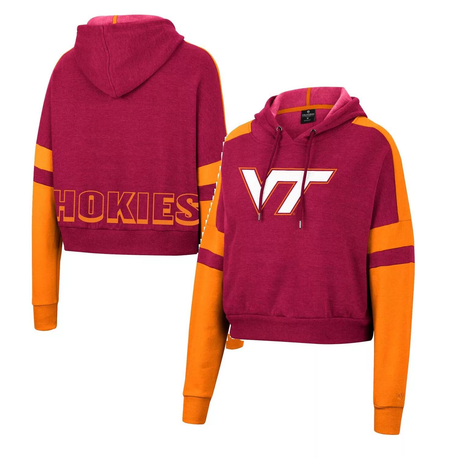 

Женский укороченный пуловер с капюшоном Colosseum Maroon Virginia Tech Hokies в полоску и логотипом Colosseum