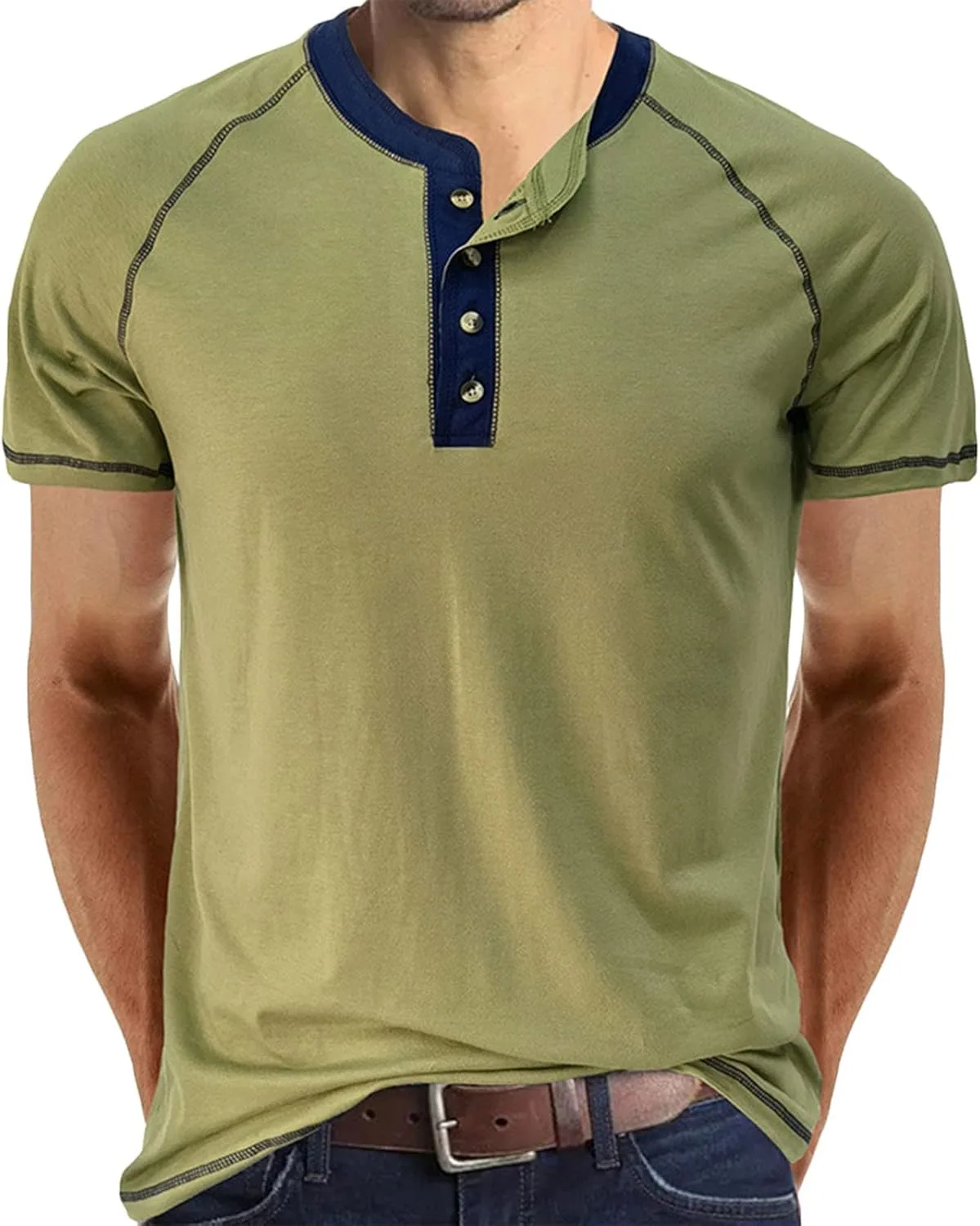 

Футболка мужская Henley Cotton, короткий рукав, летняя, свободный крой Muscularfit