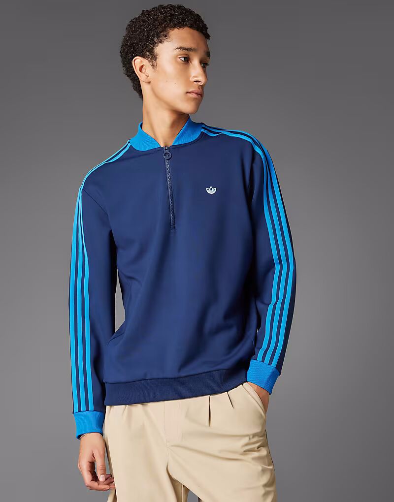 

Толстовка для гольфа Adidas Originals с тремя полосками и застежкой-молнией 1/4 цвета ночной индиго Adidas Performance