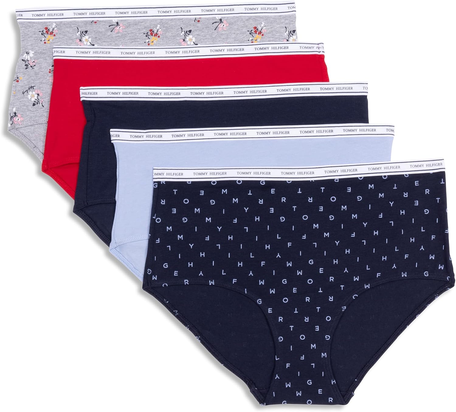 

Женские классические хлопковые трусы-слипы Tommy Hilfiger с логотипом на поясе, упаковка 5 пар, Th Multi/Forever Blue/Sky Captain/Tango Red/Heritage Floral