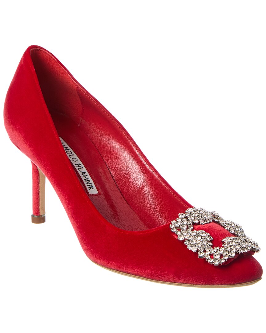 Бархатные туфли Manolo Blahnik Hangisi 70, красный