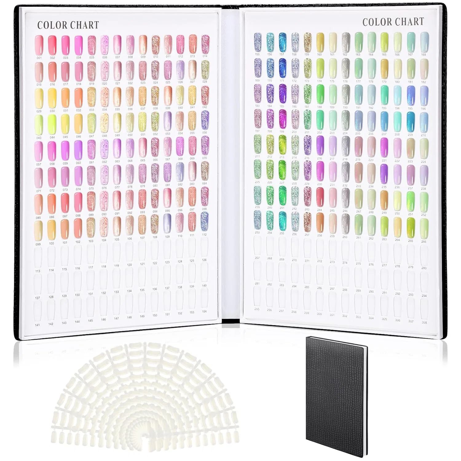 Книга-дисплей для типсов Segbeauty, 308 цветов, с 360 накладными типсами Segbeauty, 308 Colours: Black