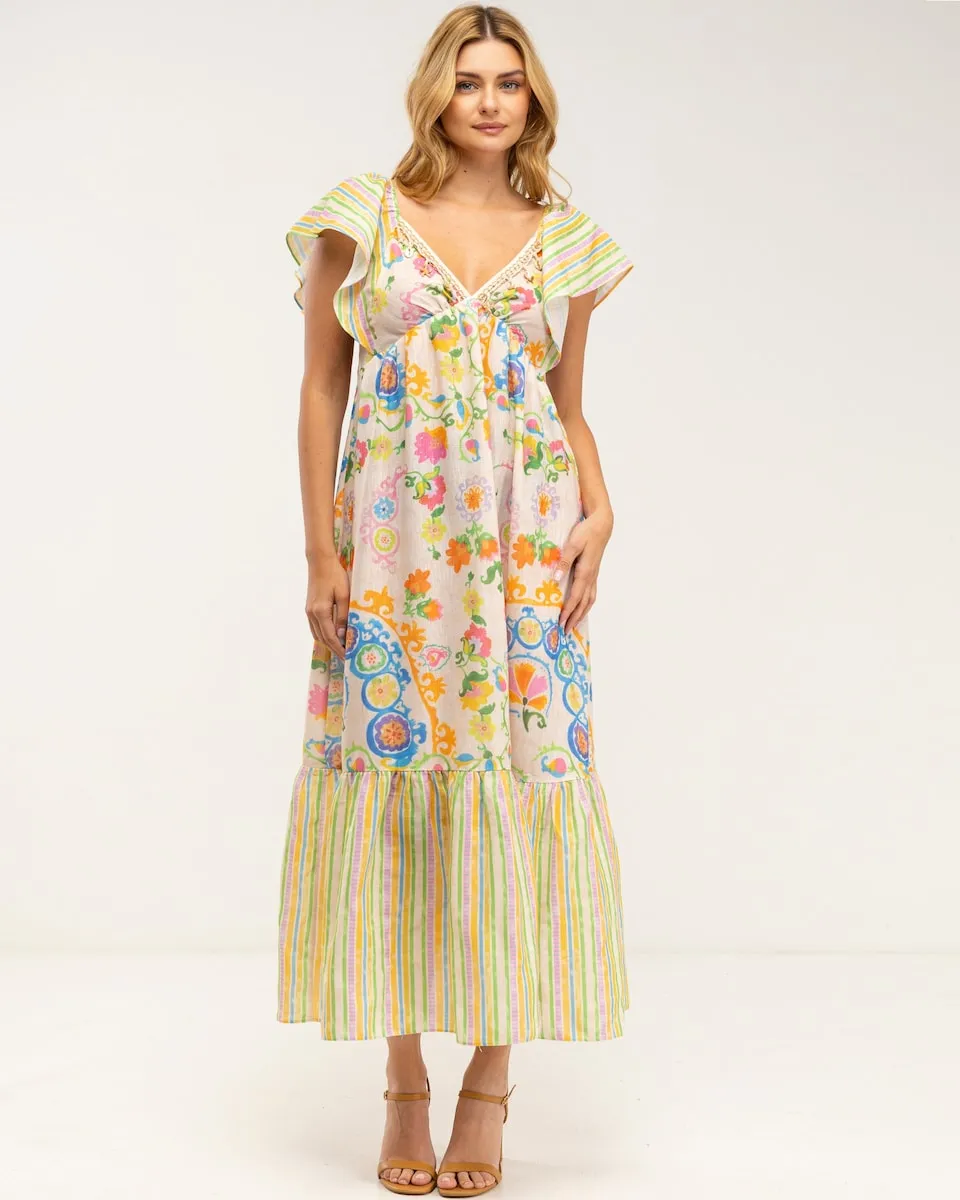 

Платье с принтом, пайетками и рюшами Tantra, бежевый