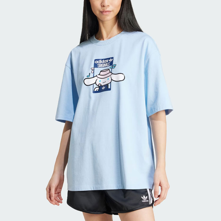 Adidas Originals X Hello Kitty Футболка оверсайз с принтом Cinnamoroll 'Ясное небо', розово-голубая — фото 3