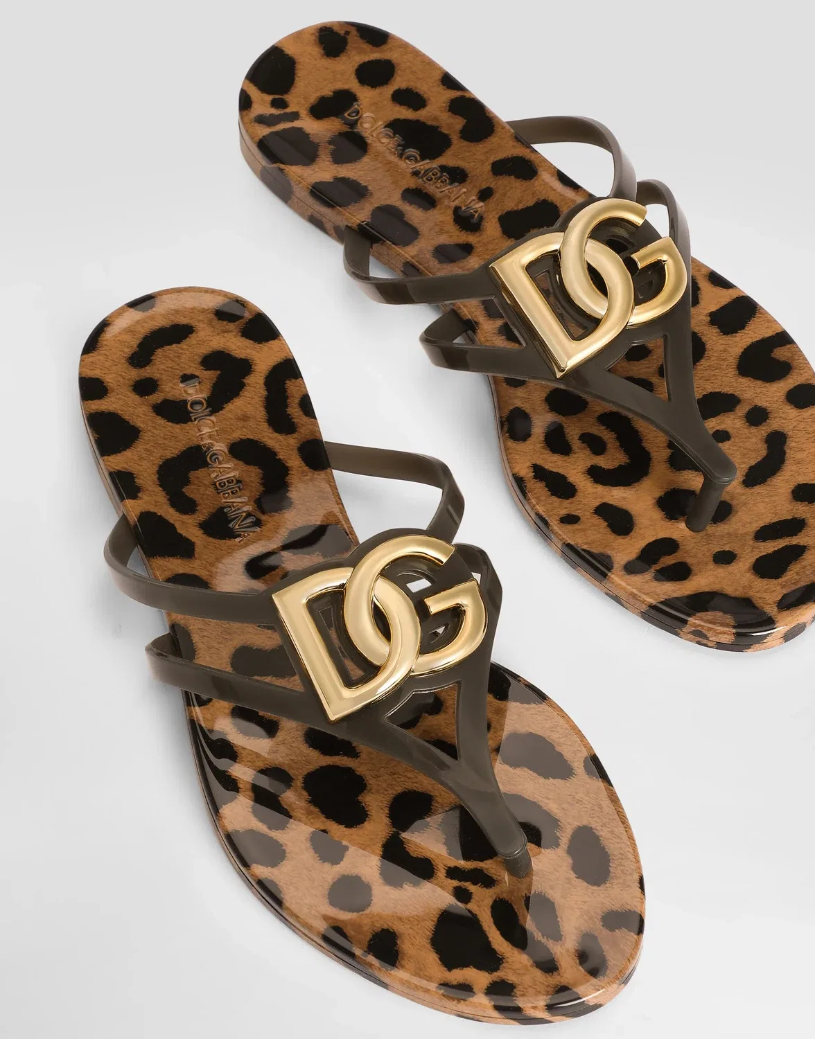 Резиновые пляжные шлепанцы с логотипом и леопардовым принтом DOLCE & GABBANA, белый — фото 4