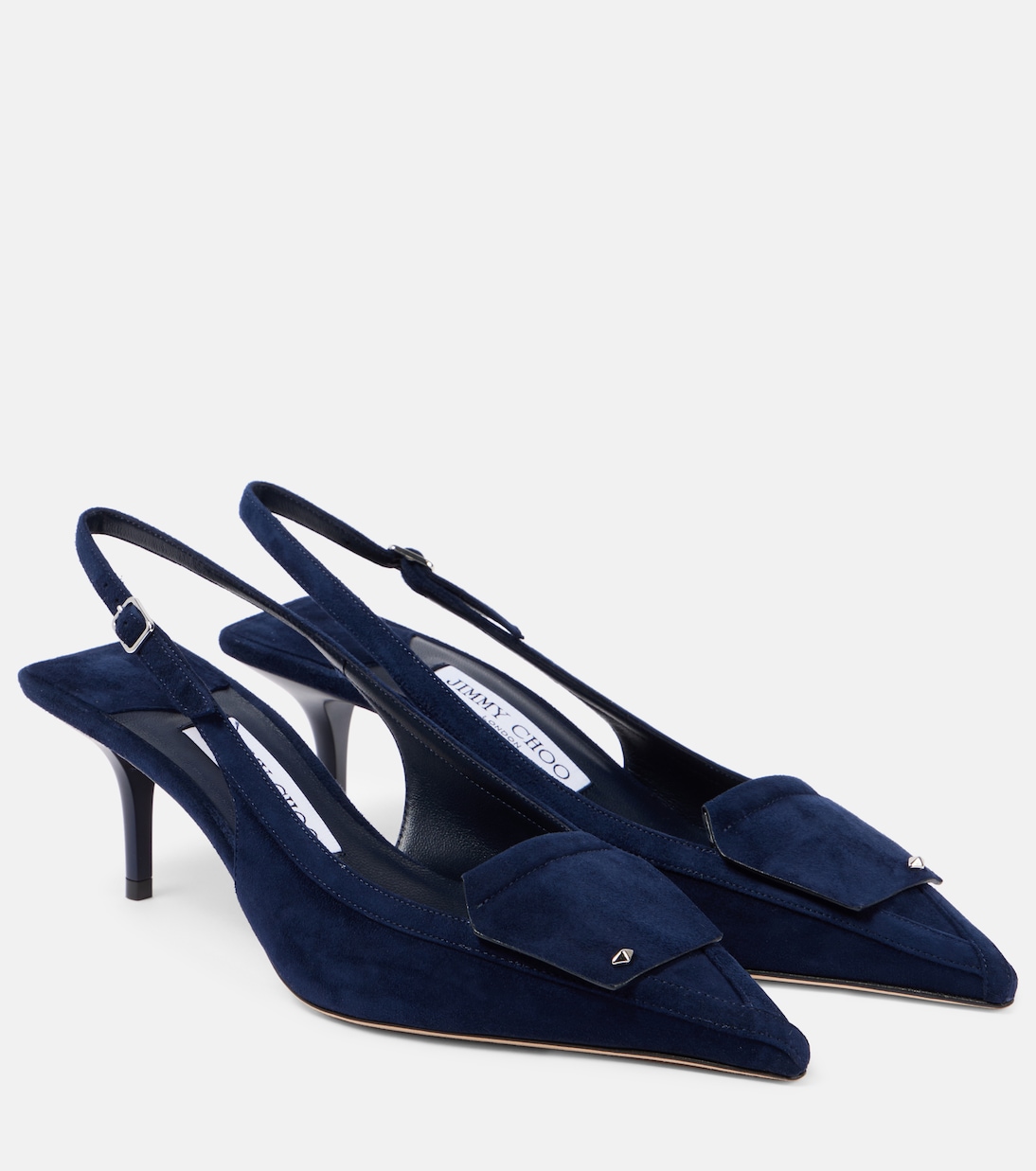 Замшевые туфли Frances 60 с открытой пяткой Jimmy Choo, темно-синий