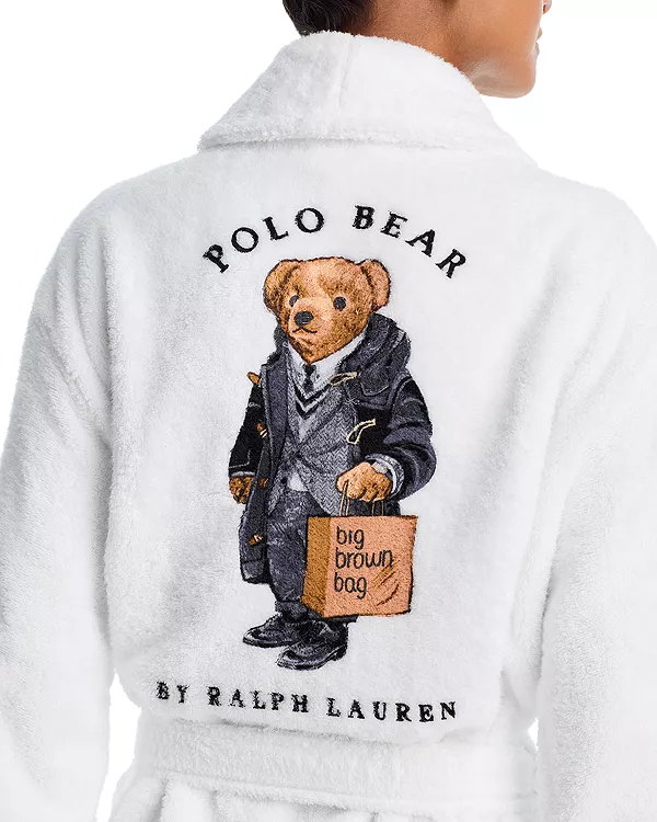 Большой коричневый короткий халат от Bloomingdale's - эксклюзив Polo Ralph Lauren, белый — фото 2