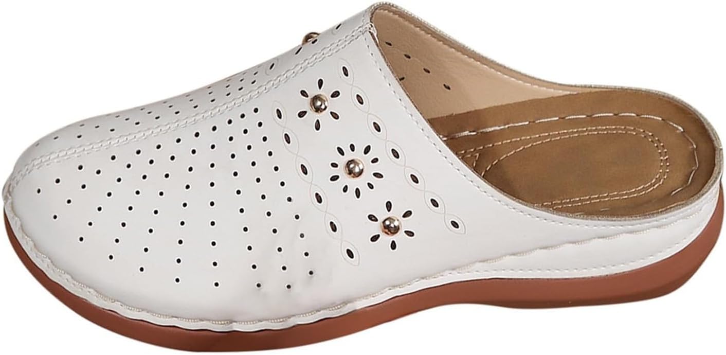 

Женские сабо с легким надеванием, летние повседневные сандалии для прогулок, удобные сабо с открытой задней частью, вырезами и цветочным узором, поддержка свода стопы, клиновидные сандалии, обувь для выхода в свет Generic, белый