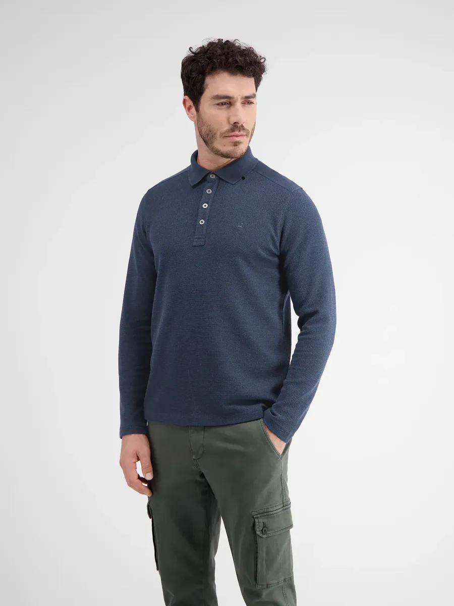 

Толстовка LERROS "Поло с длинными рукавами LERROS, однотонное вафельное пике", цвет Classic Navy Melange