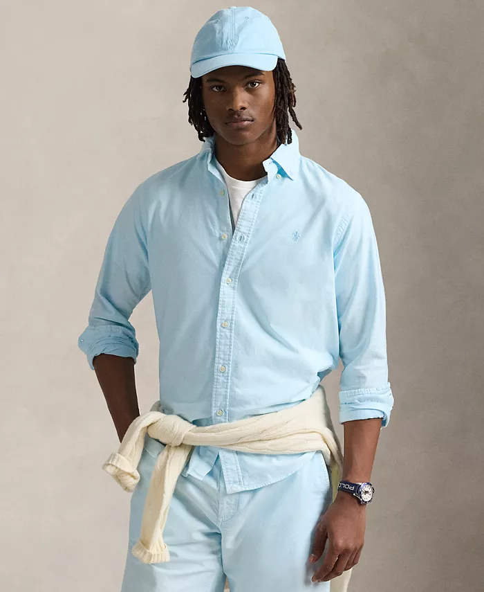 

Мужская классическая оксфордская рубашка с минеральной окраской Polo Ralph Lauren, синий