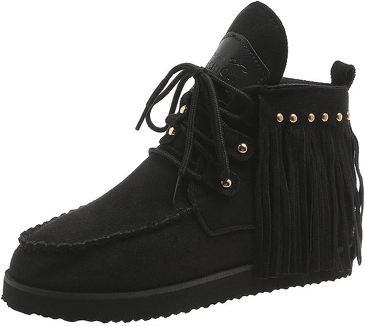 

Ботильоны с бахромой для женщин в стиле вестерн, ковбойские, из искусственной замши, на шнуровке, плоские, винтажные, с круглым носком, широкой подошвой, для улицы, римские туфли Baxtayel, черный