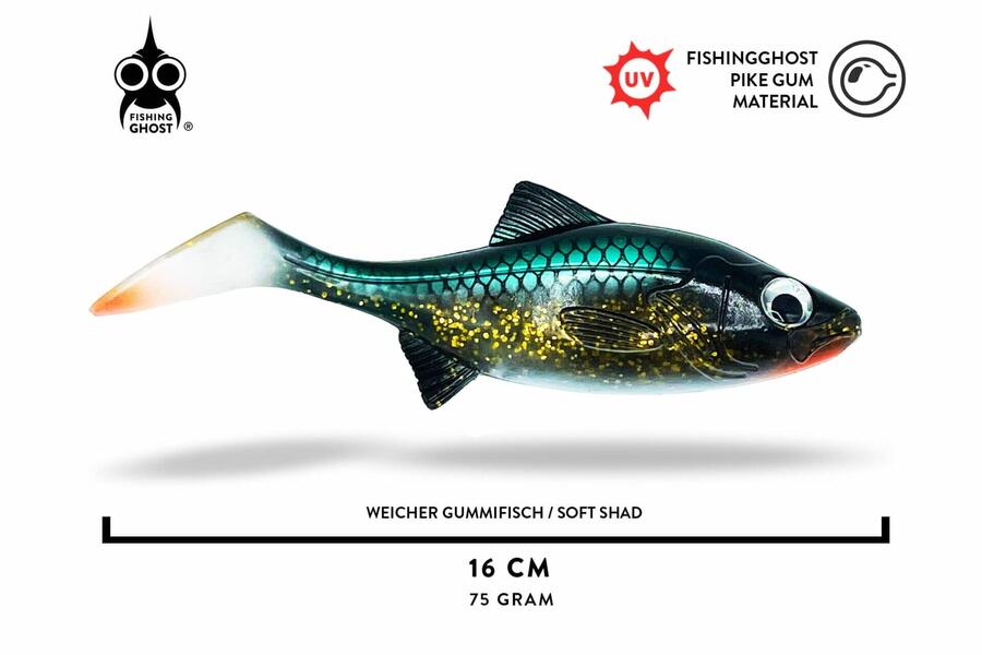 

FISHINGGHOST Мягкая приманка - Roachy One 16 см - Golden Crush