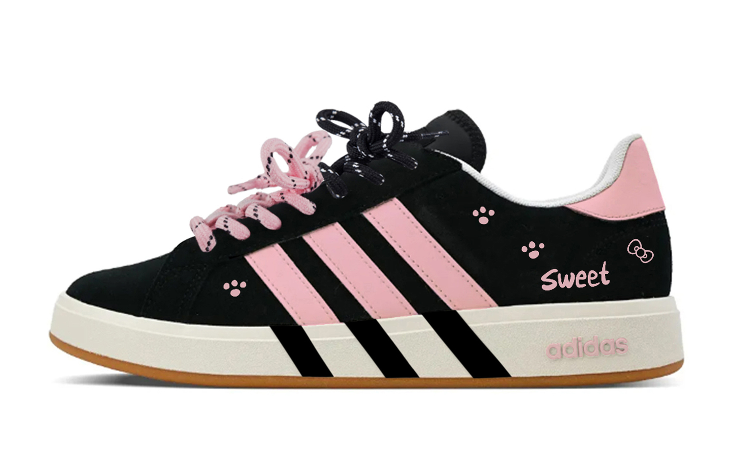 

Adidas Кроссовки для скейтбординга Grand Court Base 00s, износостойкие, низкие, унисекс, черный с розовым принтом