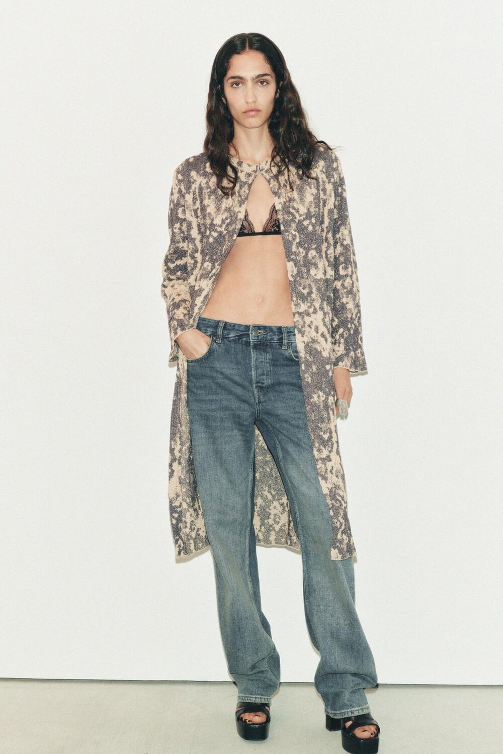 

Вязаное жаккардовое пальто ZARA, золотой