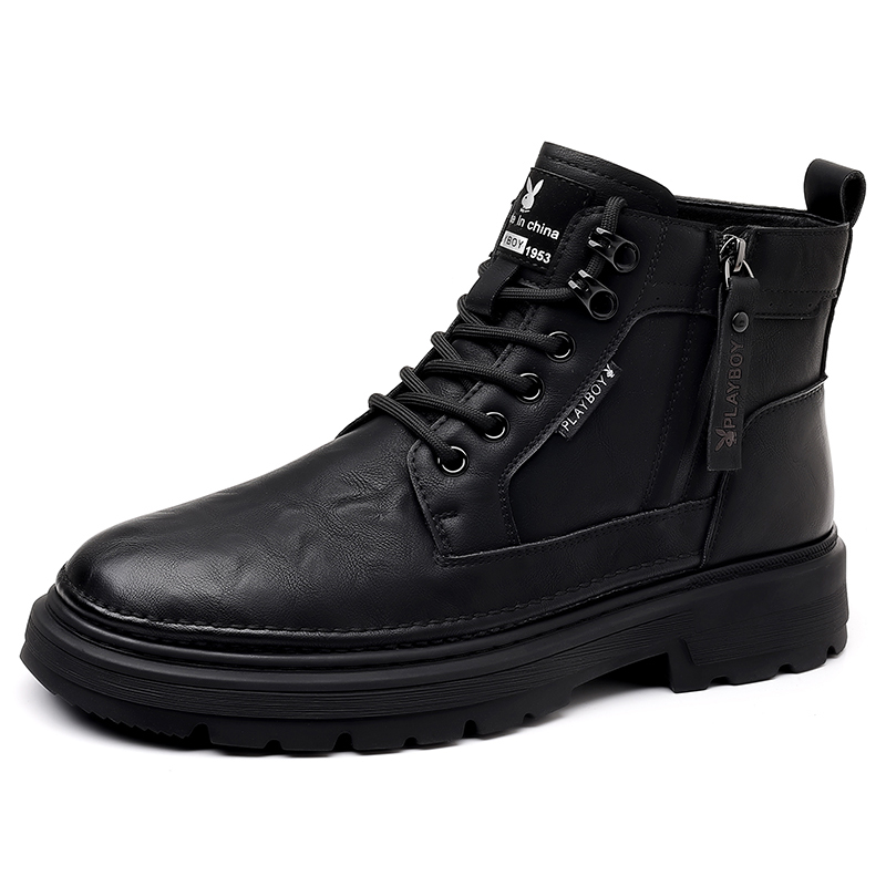 

Playboy Короткие мартинсы на низком каблуке мужские черные всесезонные, цвет Black (All-Season)