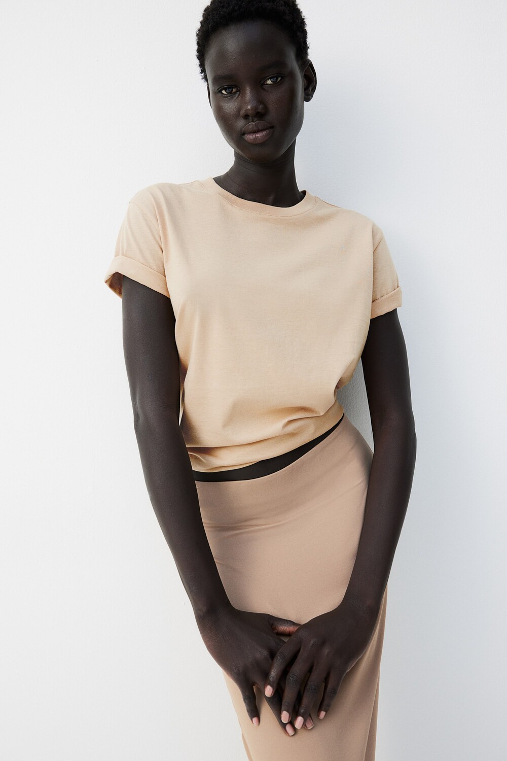 

Хлопковая футболка H&M, бежевый