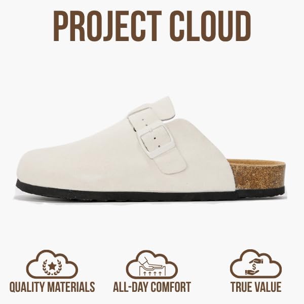 Мужские сабо Project Cloud - 100 натуральная кожа полного слоя, сабо с мемори-пеной для мужчин, поддержка свода стопы, пробковая стелька, противоскользящая подошва (Brooklyn), белый — фото 3