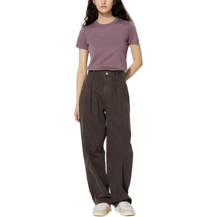 Женские джинсы с высокой талией и широким кроем Uniqlo, коричневый
