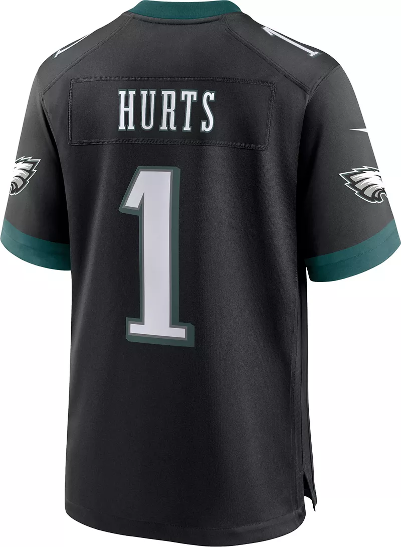 Мужская альтернативная черная игровая майка Nike Philadelphia Eagles Jalen Hurts #1 — фото 2