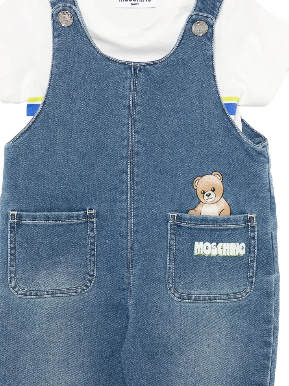 Комбинезон с рисунком "Мишка" (комплект из двух штук) Moschino Kids, синий — фото 3