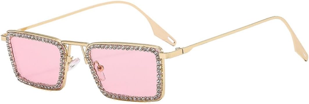 

Солнцезащитные очки для мужчин и женщин - защита UV400 - маленькая оправа, прозрачные линзы, металлические петли, для занятий спортом на открытом воздухе и вождения DSVIGF, Gold Pink