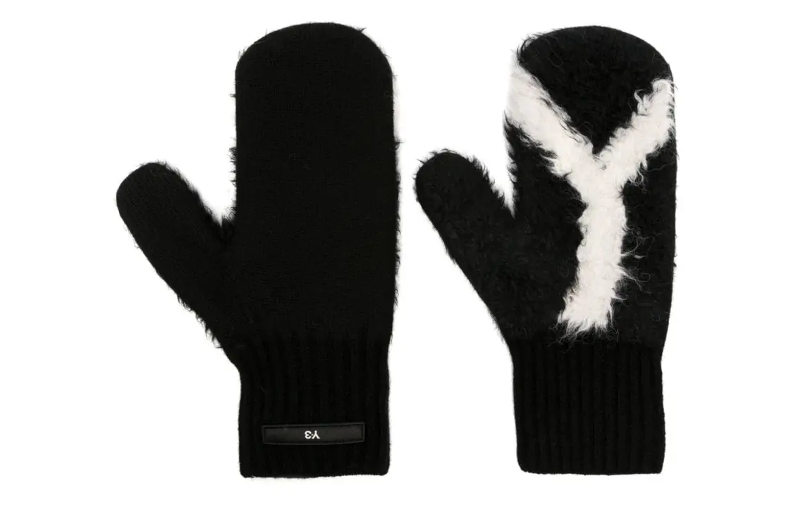 

Y-3 Перчатки с логотипом и отделкой из искусственной овчины, Black
