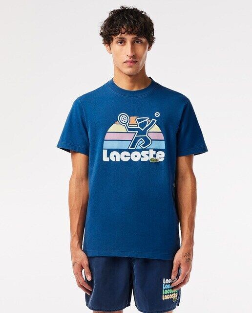 

Футболка с эффектом стирки и теннисным принтом Lacoste, синий