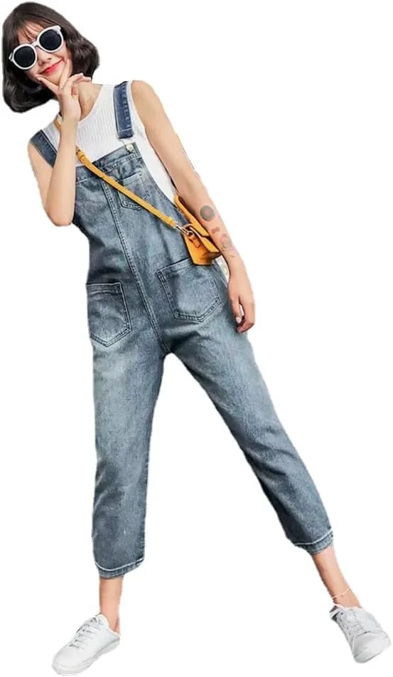 

Готические женские брюки, Street Trend, свободные лямки, ретро, casual, прямые широкие, washed denim INFENU