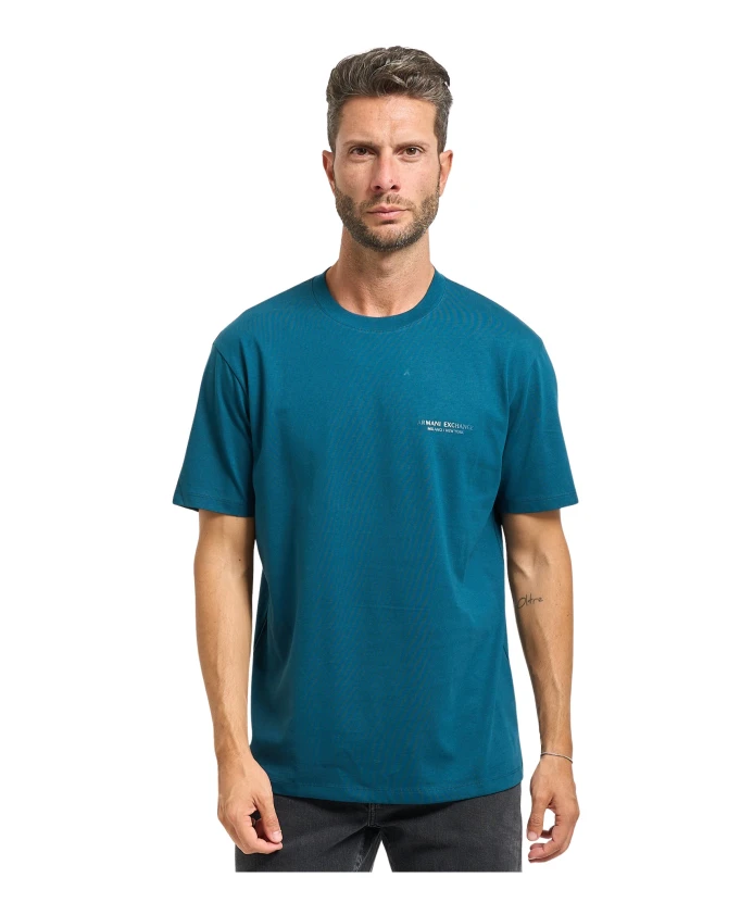 

Синяя футболка с логотипом на груди Armani Exchange, синий