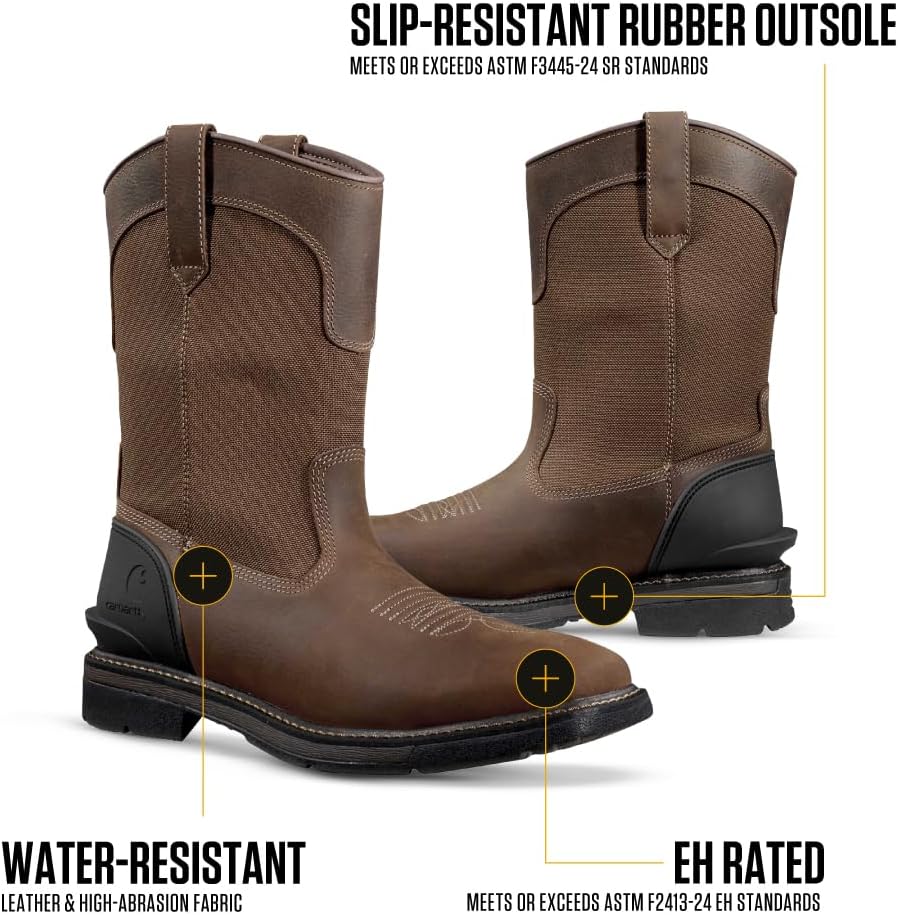 Carhartt мужские промышленные ботинки Montana Steel Square Toe Wellington 11" с водонепроницаемым эффектом и без шнуровки, Brown/Brown - 11 W — фото 3